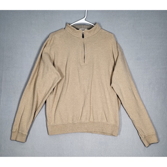 Peter Millar Sweater Men's Medium Beige Cotton Quarter Zip Casual Golf - Picture 1 of 8